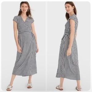 J Crew Gingham Wrap Cap Sleeve Midi Dress Navy White - Size Small /Petite